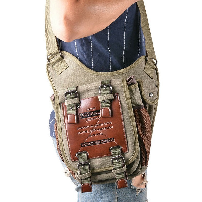 Men Messenger Canvas/Leather Bag Military Cross Body Pouch Handbag Shoulder